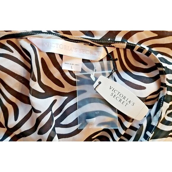 Victorias Secret NWT 2pc Semi Sheer Pajama Lounge Set Large Pink Black Zebra T15 - Picture 7 of 8